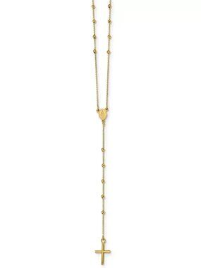 Cross Rosary 24 inch Lariat Necklace in 14k Yellow Gold